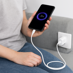 Cable de datos y carga tipo C a tipo C blanco ⋆ Longitud 1 metro ⋆ Compatible con dispositivos USB-C