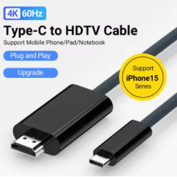 Cable 4K Tipo C a HDMI 1.8M Naylon compatible con iPhone 15 Series / MacBook Pro / Air / iPad / Galaxy S8-S23 / Surface etc 60Hz