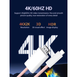 Cable 4K Tipo C a HDMI 1.8M Naylon compatible con iPhone 15 Series / MacBook Pro / Air / iPad / Galaxy S8-S23 / Surface etc 60Hz