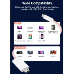 Cable 4K Tipo C a HDMI 1.8M Naylon compatible con iPhone 15 Series / MacBook Pro / Air / iPad / Galaxy S8-S23 / Surface etc 60Hz