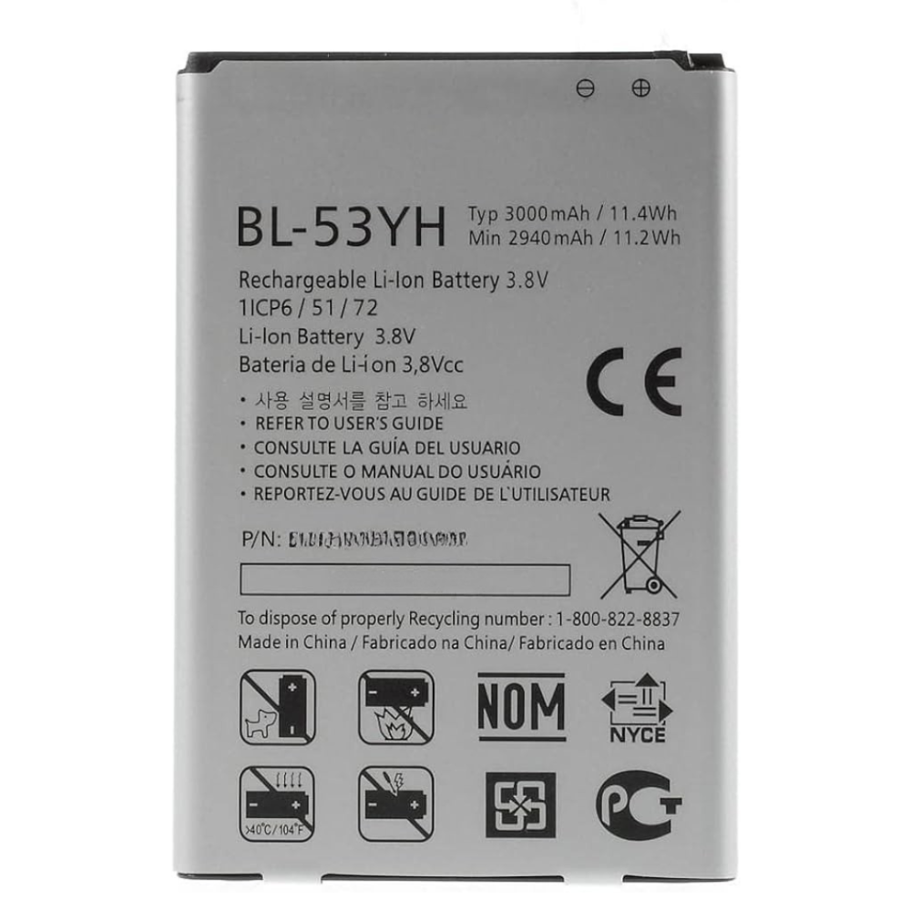 Batería compatible LG BL-53YH para LG G3 D855 – 3000 mAh / 3.8 V / 11.4 Wh / Li-ion 🔋📱