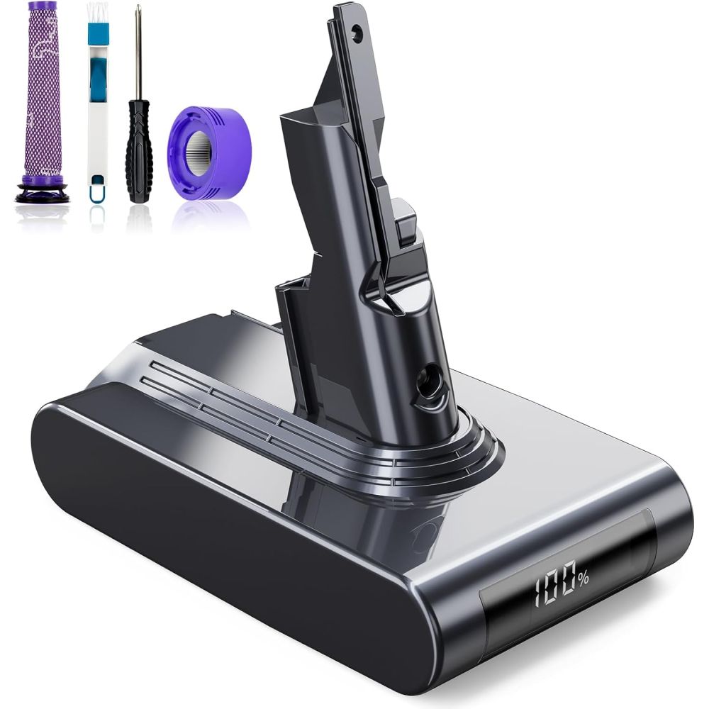 Batería compatible con Dyson V7 ⋆ 6000 mAh ⋆ Con pantalla ⋆ Incluye filtros y cepillo ⋆ 21.6 V ⋆ Li-ion 🔋🧹📦