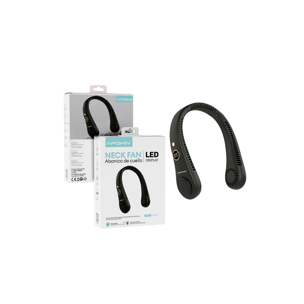 Ventilador de cuello ⋆ Color negro ⋆ 4W ⋆ 1500 mAh ⋆ Silencioso ⋆ Chip inteligente ⋆ Pantalla LED ⋆ Protección doble 🌬️🔋🖤