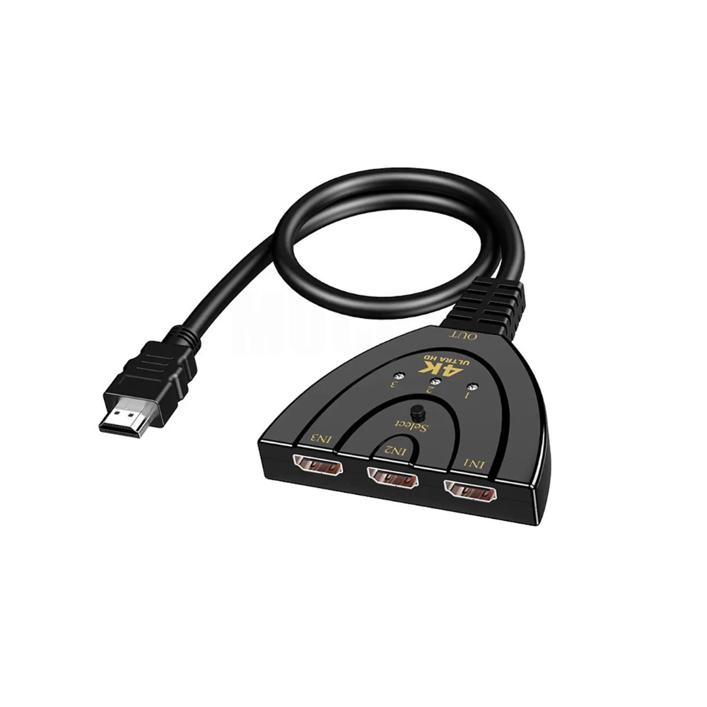 Conmutador HDMI 3 en 1 compatible 4K 2K 3D ⋆ Selector con botón físico ⋆ 3 entradas 1 salida ⋆ HDTV, PS4, Xbox, DVD 📺🎮🖥️🔁