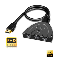 Conmutador HDMI 3 en 1 compatible 4K 2K 3D ⋆ Selector con botón físico ⋆ 3 entradas 1 salida ⋆ HDTV, PS4, Xbox, DVD 📺🎮🖥️🔁