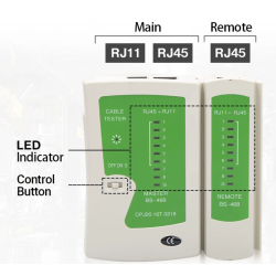 Tester probador de cables de red RJ45 RJ11⋆ Para Cat5, Cat6, Cat7, 8P/6P ⋆ LED + Detección de escudo ⋆ AMPCOM