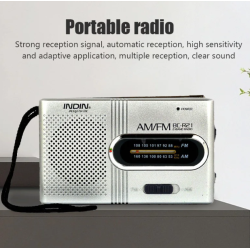 INDIN Mini radio retro portátil BC-R2 ⋆ AM/FM ⋆ Antena telescópica ⋆ Altavoz integrado ⋆ Funciona con pilas AA
