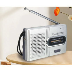 INDIN Mini radio retro portátil BC-R2 ⋆ AM/FM ⋆ Antena telescópica ⋆ Altavoz integrado ⋆ Funciona con pilas AA