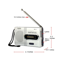 INDIN Mini radio retro portátil BC-R2 ⋆ AM/FM ⋆ Antena telescópica ⋆ Altavoz integrado ⋆ Funciona con pilas AA