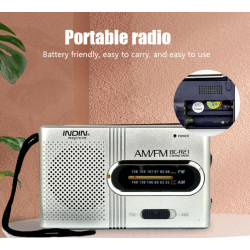 INDIN Mini radio retro portátil BC-R2 ⋆ AM/FM ⋆ Antena telescópica ⋆ Altavoz integrado ⋆ Funciona con pilas AA
