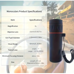Mini telescopio monocular 2000X25 HD ⋆ compacto y portátil ⋆ ideal para senderismo, viajes, camping y observación de aves