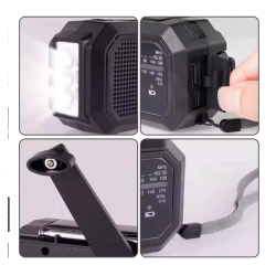 Radio solar portátil de emergencia ⋆ modelo 366 ⋆ AM/FM ⋆ manivela + carga solar + USB ⋆ linterna LED y powerbank