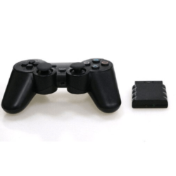 Mando inalámbrico RF compatible con PlayStation 2 🎮 vibración ⋆ 2.4 GHz ⋆ 8 m alcance ⋆ textura de goma ⋆ color negro