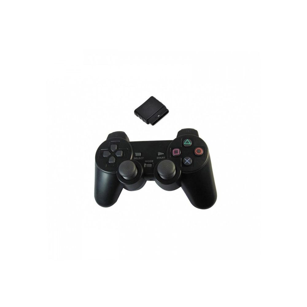 Mando inalámbrico RF compatible con PlayStation 2 🎮 vibración ⋆ 2.4 GHz ⋆ 8 m alcance ⋆ textura de goma ⋆ color negro