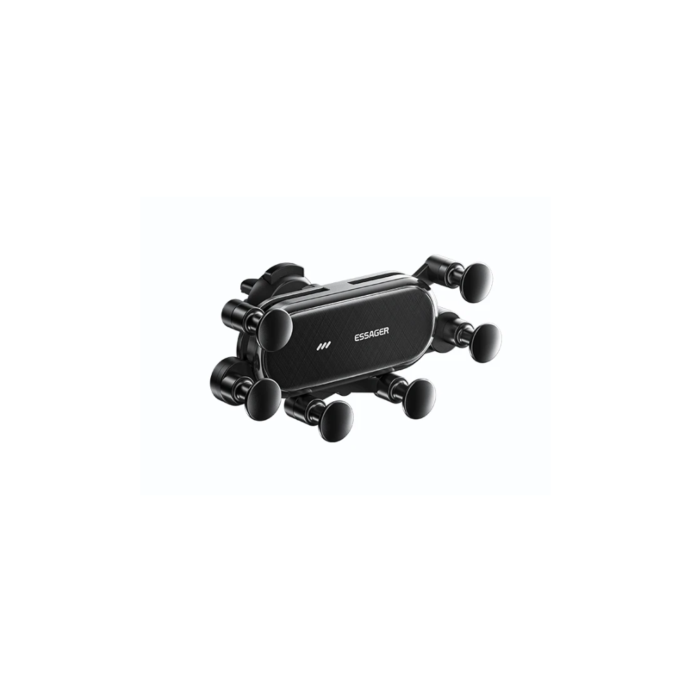ESSAGER Soporte de coche Gravity para teléfono móvil ⋆ clip rejilla aire ⋆ 4,7 a 6,7'' ⋆ 6 puntos de anclaje ⋆ negro