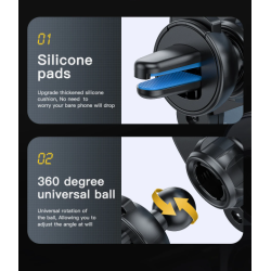 ESSAGER Soporte de coche Gravity para teléfono móvil ⋆ clip rejilla aire ⋆ 4,7 a 6,7'' ⋆ 6 puntos de anclaje ⋆ negro