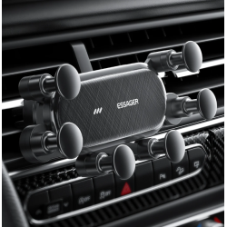 ESSAGER Soporte de coche Gravity para teléfono móvil ⋆ clip rejilla aire ⋆ 4,7 a 6,7'' ⋆ 6 puntos de anclaje ⋆ negro