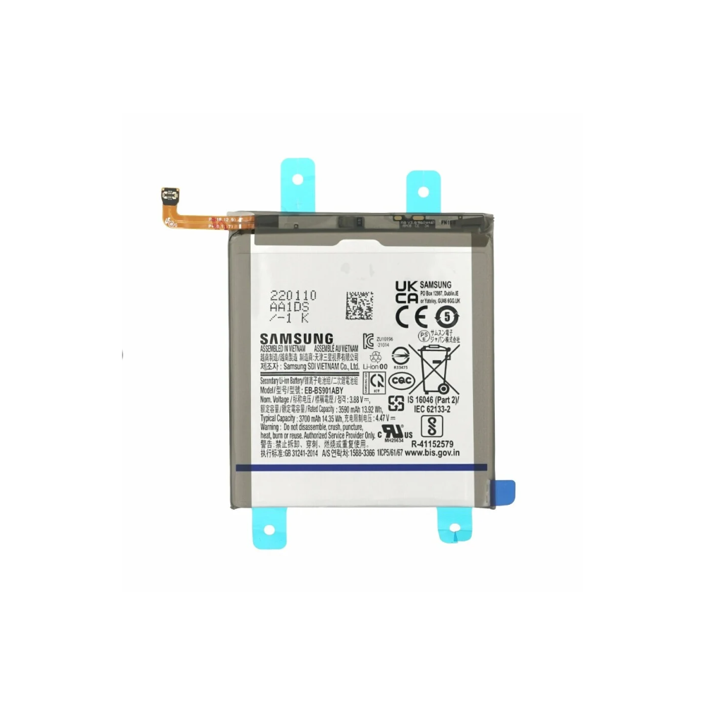 Batería original para SAMSUNG GALAXY S22 5G SM-S901 ⋆ EB-BS901ABY ⋆ Capacidad 3700 mAh ⋆ 3.88 V ⋆ Li-ion ⋆ GH82-27494A