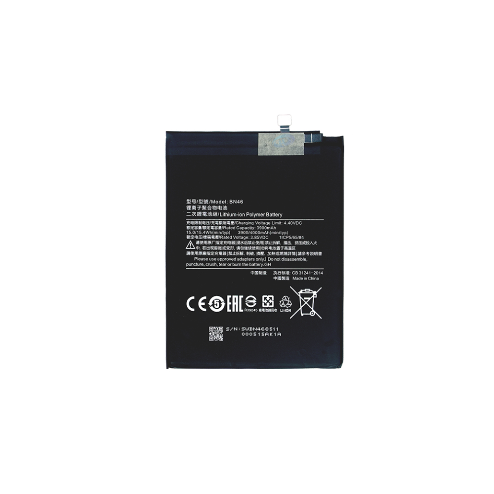 Batería compatible con Xiaomi Redmi Note 6 / Note 8 ⋆ BN46 ⋆ Capacidad 3900 mAh ⋆ 3.85V ⋆ 15.0Wh ⋆ Li-ion