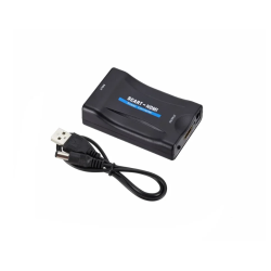 Convertidor SCART a HDMI 1080P ⋆ Adaptador de audio y vídeo Plug & Play para TV / DVD / Sky Box / STB ⋆ Negro compacto