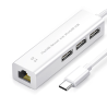 Adaptador USB-C a RJ45 + HUB 3 USB ⋆ 4 en 1 Tipo C a Ethernet y 3 puertos USB 2.0 ⋆ Compatible PC y portátil ⋆ Blanco