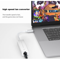 Adaptador USB-C a RJ45 + HUB 3 USB ⋆ 4 en 1 Tipo C a Ethernet y 3 puertos USB 2.0 ⋆ Compatible PC y portátil ⋆ Blanco