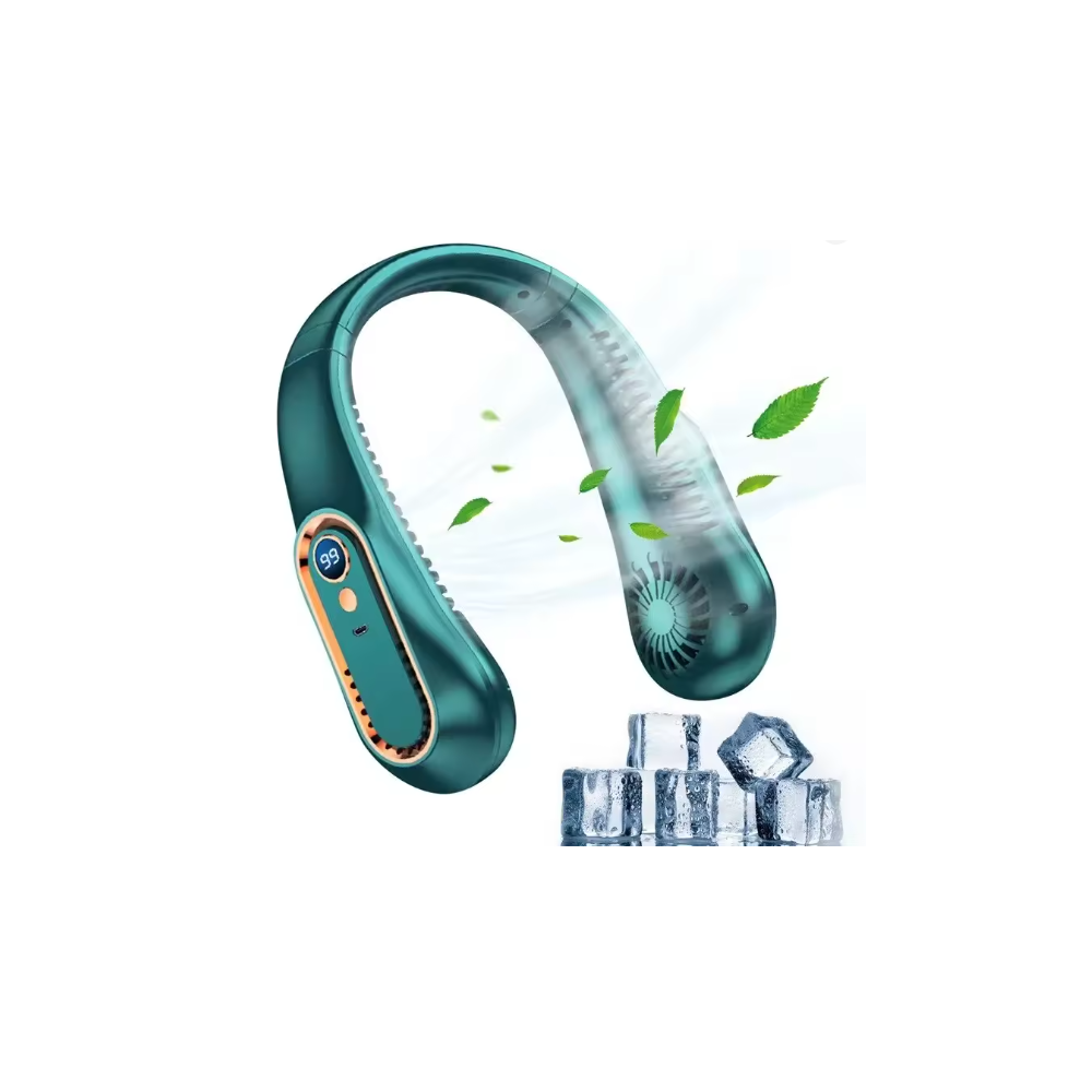Ventilador sin aspas para cuello ⋆ Mini ventilador portátil silencioso USB ⋆ 5 velocidades ⋆ Pantalla digital ⋆ Verde