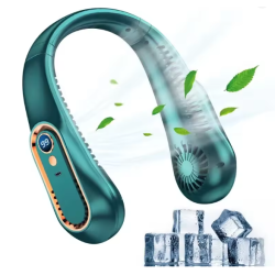 Ventilador sin aspas para cuello ⋆ Mini ventilador portátil silencioso USB ⋆ 5 velocidades ⋆ Pantalla digital ⋆ Azul