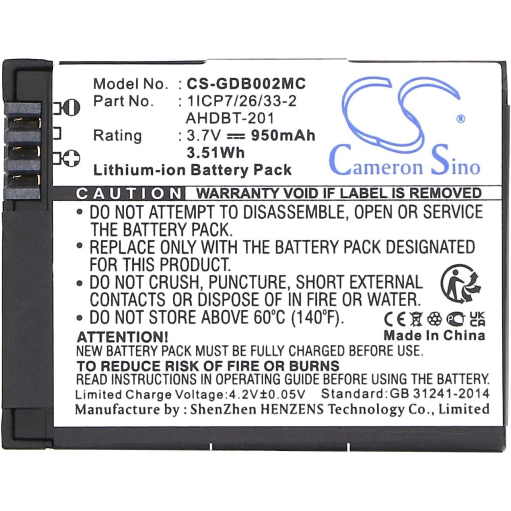 CAMERON SINO Batería compatible GoPro Hero 3 / Hero 3+ / Hero 03 y Rollei AC420 ⋆ 950 mAh ⋆ AHDBT-201, AHDBT-301, AHDBT-302