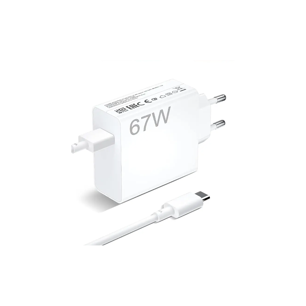 Cargador rápido 67W con cable USB-C 1m blanco ⋆ Compatible Xiaomi, POCO, Samsung, Realme, Huawei y más ⋆ ENVÍO DESDE ESPAÑA