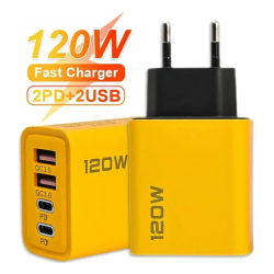 Cargador rápido 120W USB-C + USB ⋆ 4 puertos carga rápida PD 3.0 ⋆ iPhone Samsung Xiaomi ⋆ negro ⋆ ENVÍO DESDE ESPAÑA