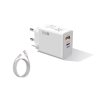 Cargador rápido 120W blanco ⋆ 1 puerto USB + 1 puerto USB-C ⋆ Incluye cable USB a USB-C blanco 1 m ⋆ ENVÍO DESDE ESPAÑA