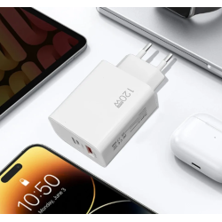 Cargador rápido 120W blanco ⋆ 1 puerto USB + 1 puerto USB-C ⋆ Incluye cable USB a USB-C blanco 1 m ⋆ ENVÍO DESDE ESPAÑA