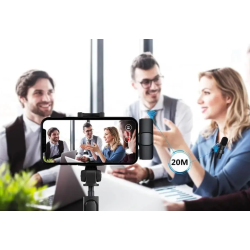 Micrófono Lavalier inalámbrico USB-C ⋆ Compatible Android ⋆ Mini micrófono de solapa para vídeos, directos y grabación ⋆ NEGRO