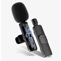 Micrófono Lavalier inalámbrico USB-C ⋆ Compatible Android ⋆ Mini micrófono de solapa para vídeos, directos y grabación ⋆ NEGRO