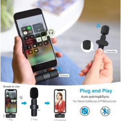 Micrófono Lavalier inalámbrico USB-C ⋆ Compatible Android ⋆ Mini micrófono de solapa para vídeos, directos y grabación ⋆ NEGRO