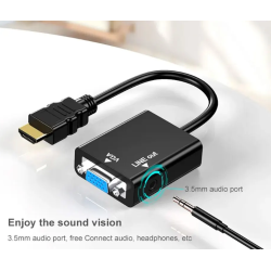 Adaptador HDTV a VGA con audio ⋆ Conversor HDTV macho a VGA hembra + jack 3.5mm ⋆ 1080p ⋆ Negro ⋆ ENVÍO DESDE ESPAÑA