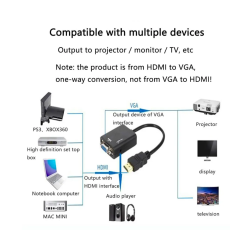 Adaptador HDTV a VGA con audio ⋆ Conversor HDTV macho a VGA hembra + jack 3.5mm ⋆ 1080p ⋆ Negro ⋆ ENVÍO DESDE ESPAÑA