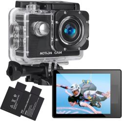 Cámara deportiva HD 1080P fucsia ⋆ Acuática sumergible 30M ⋆ Gran angular 140° ⋆ Pantalla LCD 2”