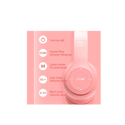 Auriculares bluetooth 5.0 cascos inalámbricos luces LED Orejas de gato P47M Azul oscuro