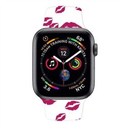 Correa compatible con APPLE WATCH 42 / 44 / 45 / 49 mm ⋆ Silicona besos blanca fucsia ⋆ Envío desde España