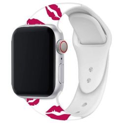 Correa compatible con APPLE WATCH 42 / 44 / 45 / 49 mm ⋆ Silicona besos blanca fucsia ⋆ Envío desde España