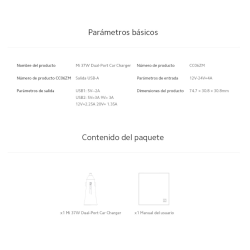 XIAOMI Cargador de coche MI 37W DUAL-PORT – Negro – 2 puertos USB-A – Carga rápida hasta 27W ⚡🚗