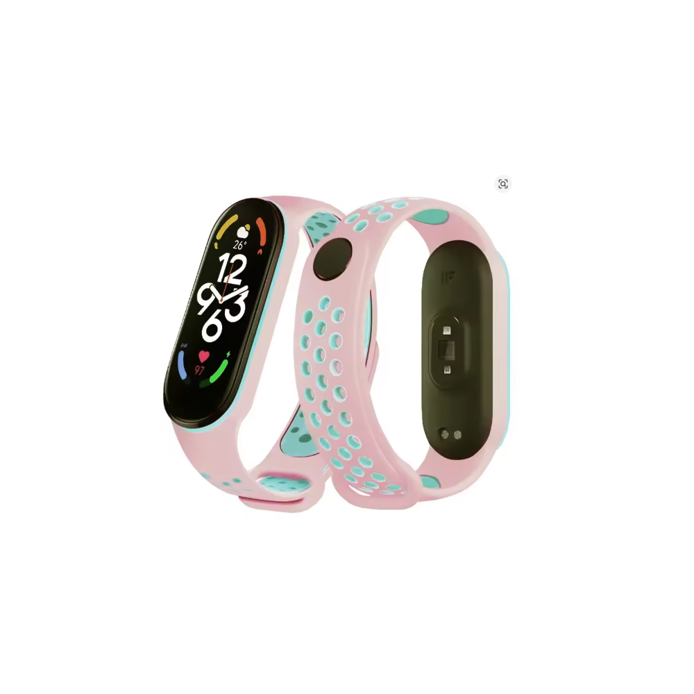Correa compatible con XIAOMI MI BAND 5 / 6 / AMAZFIT BAND 5 ⋆ SPORT rosa claro y verde turquesa Silicona ⋆ Envío desde España