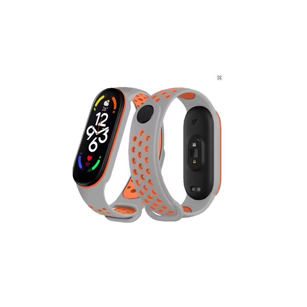 Correa compatible con XIAOMI MI BAND 5 / 6 / AMAZFIT BAND 5 ⋆ SPORT gris claro y naranja Silicona ⋆ Envío desde España