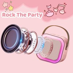 Mini karaoke rosa ⋆ 2 micrófonos ⋆ Bluetooth 5.0 ⋆ Luces LED ⋆ Efectos de voz ⋆ Niños fiestas navidad Envío desde España