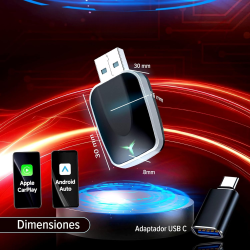 Super CarPlay inalámbrico 2 en 1 ⋆ Android Auto + CarPlay ⋆ USB + Tipo C ⋆ Adaptador universal coche ⋆ Envío desde España