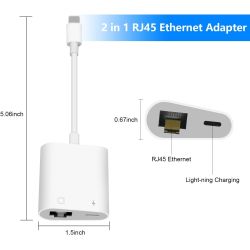 Adaptador Ethernet 2 en 1 Lightning a RJ45 ⋆ Internet por cable + carga simultánea ⋆ Compatible iPhone/iPad ⋆ 10/100 Mbps