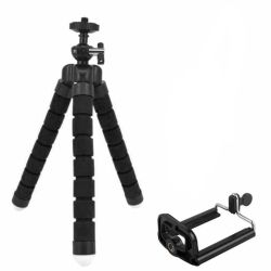 Mini trípode soporte universal tipo pulpo para móvil, cámara deportiva y cámara de fotos ⋆ Flexible ⋆ Espuma negra