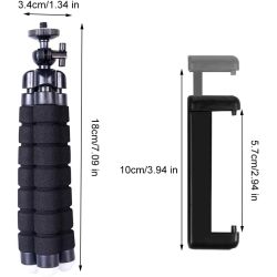 Mini trípode soporte universal tipo pulpo para móvil, cámara deportiva y cámara de fotos ⋆ Flexible ⋆ Espuma negra